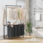 Laundry Sorter 4 Section Rolling Hamper with Hanging Rack & Wheels, Rustic Brown Laundry Basket Organizer for Laundry Room