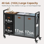 Hoctieon 4 Section Laundry Cart, 48 Gal. (182L) Laundry Hamper with Lid, Laundry Basket with Wheels, Rolling Laundry Sorter Organizer with Shelf, Clothes Separator with Removable Bags, Black+Gray