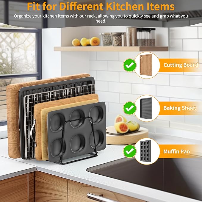 Cutting Board Organizer Kitchen Organizer Rack for Cutting Board, Bakeware, and Cookie Sheet, 5-Slot Heavy-Duty Steel Cookware Holder,Rust-Resistant with Anti-Slip Feet (2, Large)