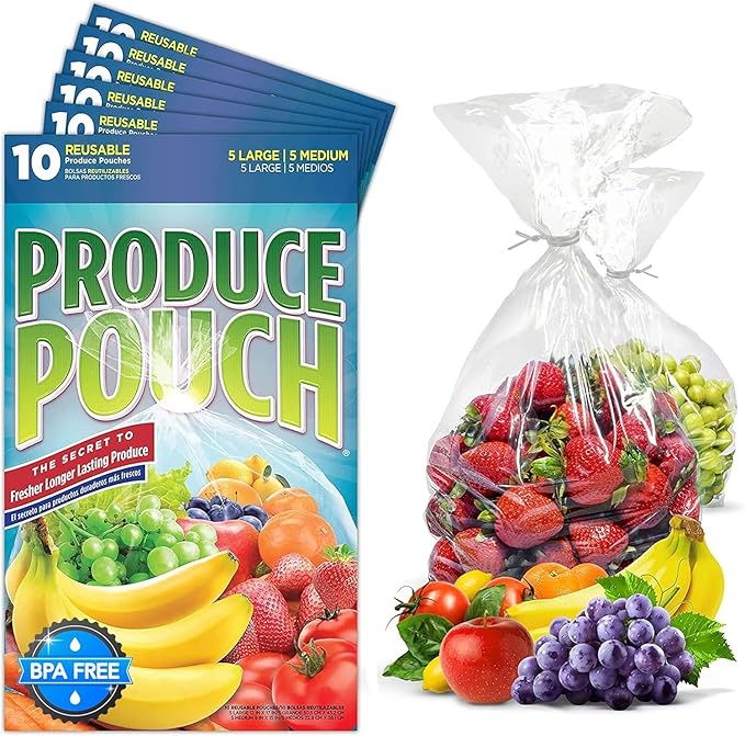 60-Pack (30M, 30L) – Reusable Produce Bags For Refrigerator with Twist-Ties, Keeps Fruits, Vegetables & Herbs Fresh Longer, Reusable Vegetable Bags, Extend Shelf Life