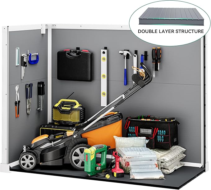 DWVO 41 Cu.ft Outdoor Storage Shed, 4.7x2.5 FT Horizontal Resin Tool Shed with Hydraulic Gas Rod and 3 Locks for Garden, Trash Cans, All-Weather Outdoor Storage, Lockable, Gray