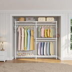 VIPEK V4C Heavy Duty Adjustable Clothing Rack, White Metal Closet Rack with Grey Cover, 57.9" L x 17.3" W x 76.4" H, 3 Hanging Rods & Side Hooks, Portable Closet