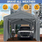 VINGLI 12x20 Carport with Galvanized Steel Frame, Portable Garage with 2 Roll-up Windows & Doors, Removable Sidewalls on Heavy Duty Carport Tents for Cars, Boats, Trucks, Dark Gray