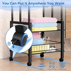 Kayfia 42.7" H Standing Towel Racks for Bathroom with Wheels, Upgraded Large Size 3 Tier Metal Blanket Rack Stand with Shelf and Basket, Storage for Oversized Bath Towels Bathroom Pool Accessories