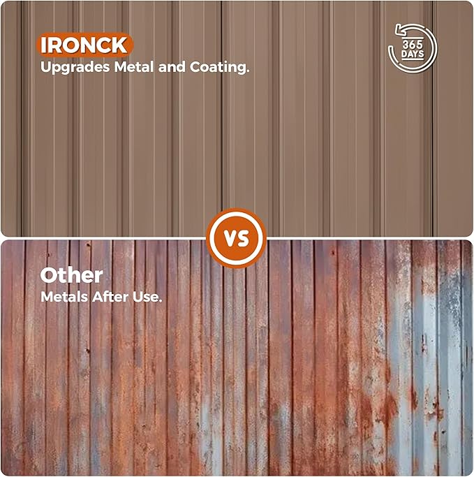 IRONCK 10x8FT Outdoor Storage Shed with Breathable Vent, Galvanized Steel Metal Tool Shed with Lockable Doors for Yard Bins/Generator/Wheelbarrow Garden Storage, Brown