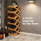 The 9-Tier No-Assembly Bamboo Rack, 2026 Upgraded Foldable Bamboo Shoe Rack, Space-Saving Organizer for Shoes, No Assembly Narrow Shoe Shelf for Entryway Closet Dorm (Nature,5-Tier)