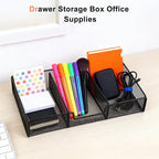 Desk Drawer Organizer, Office Junk Drawer Organizer Tray with 3 Compartments, Metal Mesh Pen Pencil Storage Box for School Office Desk Accessories Supplies Cosmetic Organization, 12.59x9.25x2.36 in
