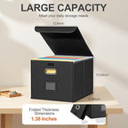 Collapsible File Box with Lid & Plastic Slide - Hanging Document Organizer for Office/Home, 14.96x12.6x10.83 Inch,Decorative Home File Bin,Black, 1 Pack (No Folders Included)