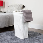 Mind Reader Slim Laundry Hamper with Lid, 40L Clothes Basket, Premium Wicker Design, Plastic, White