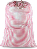 Extra Large Laundry Bag with Drawstring and Handle, Heavy Duty Travel Dirty Clothes Bag for Laundromat and Household, Durable Rip-Stop Laundry Hamper Liner, 28 x 40 Inch, Check Pink