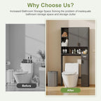 GOODONE Black Over The Toilet Storage Cabinet - with 3 Doors and Toilet Paper Holder Stand, FreeStanding, for Bathroom, Restroom, Laundry