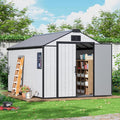 MELLCOM 8 x 12 FT Outdoor Resin Storage Shed with Floor, Garden Storage Shed with Windows and Lockable Door, Resin Tool Shed for Lawnmower, Pool Supply, Bike