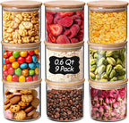 ComSaf 0.6 Qt Glass Food Storage Jars Set of 9, Clear Glass Storage Containers with Lids, Pantry Organization Jar, Spice, Blooming Tea, Oat, Coffee and Sugar Container, Small Canister Set for Kitchen