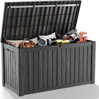 150 GallonOutdoor Storage Box,Resin Deck Boxes Waterproof, IndoorOutdoor Bin for Package Delivery, Patio Cushions, Gardening Tools, Lockable, UV Resistant