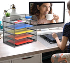 Legal/A4 5 Tier Paper Organizer,Paper Tray Holder for Desk,Letter Size File Holder/Sorter,File Folders Shelf Organizer for Office,School,Home,Solid Steel,Mesh,Sturdy,Leakproof,Large Capacity