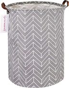 QUEENLALA Large Storage Basket,Laundry Hamper/Bathroom/Home Decor/Collapsible Round Storage Bin,Boys and Girls Hamper/Boxes/Clothing(Grey Wheat)