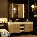 36x30 Fogless Lighted Medicine Cabinet Mirror with Lights & Smart Night Lamp -Surface or Recessed Medicine Cabinet Mirror with Outlet & Clock,Dimmable LED Storage Mirror,Built-in Sensor Light