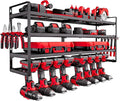 VEVOR Power Tool Organizer Wall Mount, 4-Layer Storage Rack with 8 Drill Holders, Tools Holder and Storage Rack with Screwdriver Holder, Garage Tool Organizer for Garage, Workbench, and Workshop