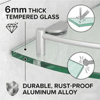 Glass Corner Shelf for Bathroom Corner Shelf, 3 Pack Tempered Glass Shelf with Electroplating Silver Metal Rails，Suitable for Bathroom