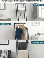 Metal Leaning Ladder Towel Rack, 4-Tier Blanket Stand for Bathroom Living Room, No Drilling Quilt Storage Organizer (Matte Black)