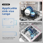 Dish Drying Rack, Stainless Steel-Dish Rack, Dish Racks for Kitchen Counter, Kitchen Dish Drainers with Removable Utensil Holder,New drain outlet,Plate Rack and Drainboard,(Black-11" W x 15" L)