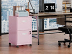 2 Drawer Rolling File Cabinet on Wheels, Mobile Two Drawer Filing Cabinet with Lock, Small Files Cabinets for Under Desk, Metal Filing Cabinets for Letter Size Folders, Pink - Assembly Required