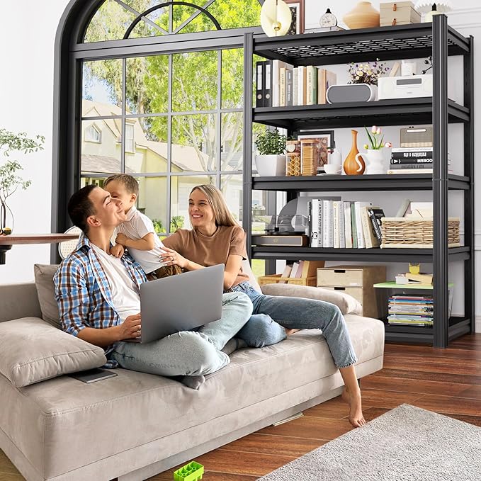 3Pack 5 Tier Heavy Duty Garage Shelving,2500LBS Adjustable Metal Storage Shelves, Boltless Industrial Shelving Unit for Garage, Basement, Warehouse, Pantry, Closet, Kitchen, 78"x 46"x 20" Black