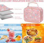 Lunch Box Kids Insulated Lunch Bag for Boys Girls Cute Reusable Lunch Tote Bag Waterproof Portable Thermal Lunch Box Kids for School Picnic Travel Pink Unicorns