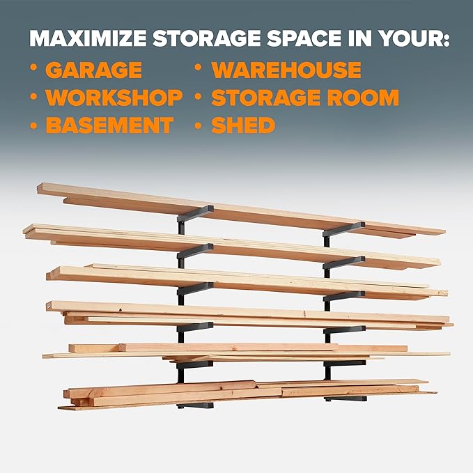 Bora Portamate Wood Organizer and Lumber Storage Metal Rack with 6-Level Wall Mount – Indoor and Outdoor Use, PBR-006B