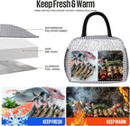 Lunch Bag Women/Men Lunch Box Women/Men (Black+White Grid)