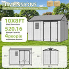 10 x 8 FT Resin Outdoor Storage Shed, All-Weather Plastic Garden Shed with Windows, Lockable Doors & Floor, Plastic Tool Shed for Poolside, Backyard, Patio