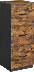 VASAGLE 3-Drawer Vertical File Cabinet, Filing Cabinet for Home Office, Printer Stand, with 3 Lockable Drawers, Adjustable Hanging Rail, for A4 and Letter-Size Files, Rustic Brown and Black UOFC055B01