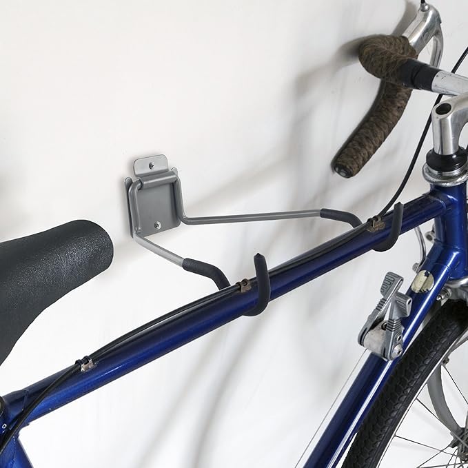 Stalwart Bike Wall Mount - EVA Foam Padded Bicycle Hooks with 50lb Capacity - Flip-Up Garage Bicycle Rack for Mountain, Road, and Kids Bikes by Rad Sportz, Silver, Black
