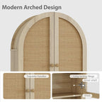 Over The Toilet Storage Cabinet, 23.7”W Modern Storage Cabinet Over Toilet with Rattan Doors, Arched Freestanding Over Toilet Rack with Adjustable Shelf for Bathroom, Nature