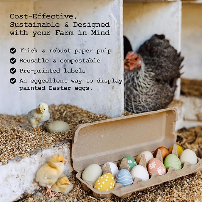 Hatortempt Reusable Paper Pulp Egg Cartons - 48-Pack, 12-Count - Pre-Printed Cartons for Date Labeling - Versatile Egg Baskets for Market & Home - Biodegradable Bulk Packs for Easy Transport