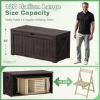 Greesum Outdoor Storage Box 120 Gallon Storage Bin with Lid for Patio Furniture, Garden Tools, Pool Supplies, Lockable, Waterproof and UV Resistant, Dark Brown