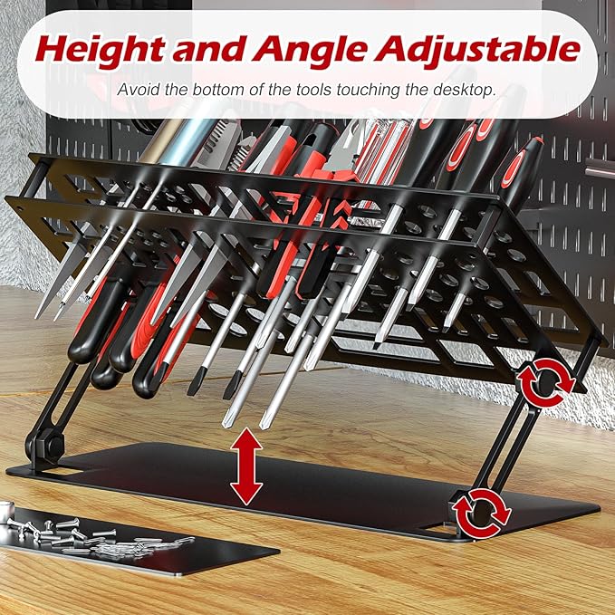Screwdriver Organizer Holder Screwdriver Storage Rack for Desktop, Angle and Height Adjustable, Carbon Steel Tool Shelf for rc Repair, Plier (Black)