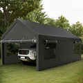 Shintenchi Carport 10' x 20' Heavy Duty Portable Garage, Carport Canopy with Side-Opening Door & Roll-Up Windows, Car Canopy for Truck,Car,Grey
