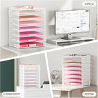 Lavatino 8-Tier Letter Tray Desk Paper Organizer, Mesh File Tray Organizer for Desk, Office Supplies & Home Organization, Fits A4 Paper, Mail, Magazines and Office Accessories (White with Handle)