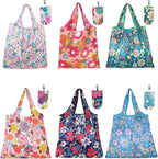 6 Pcs Reusable Shopping Bags Foldable, Machine Washable Shopping Grocery Bags in Pocket , Eco-Friendly Travel Recycle Shopping Bags, Waterproof Pouch Tote Bags for Daily Shopping Supplies load