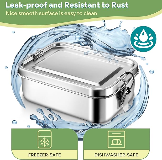 HaWare Stainless Steel Bento Box, 29oz (850ML) Lunch Box Container with Lids and 2 Removable Dividers, Metal Lunch Containers with Locking Clips, Leak-Proof Food Storage Containers for Work School