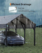 GarveeLife 10x15 FT Metal Carport Kits, Reinforced Frame and Steel Roof for All-Weather Use, Permanent Shelter for Bass Boats, Sedans, and Tractors, Gray