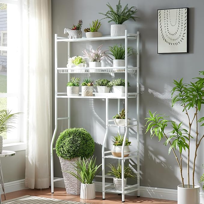 Lauren&Harold 6-Tier Over The Toilet Storage with Side Rack, 32.8" W x 12.2" D x 61" H Over Toilet Bathroom Organizer, Freestanding Above Over Toilet Storage Shelf for Restroom, Laundry, White