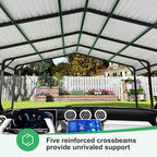20x20 FT Metal Carport with Heavy Duty Carport Canopy, Car Port with Reinforced Base and Five Canopy Beams, 2 Car Garage Shelter for Car, Boats and Truck