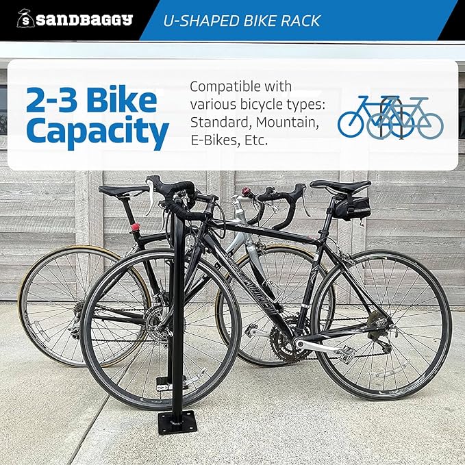 Sandbaggy In Ground Bike Rack | U Shaped, Commercial, Outdoor, 1 Loop, Steel | Black, 14.5" x 34" (20)