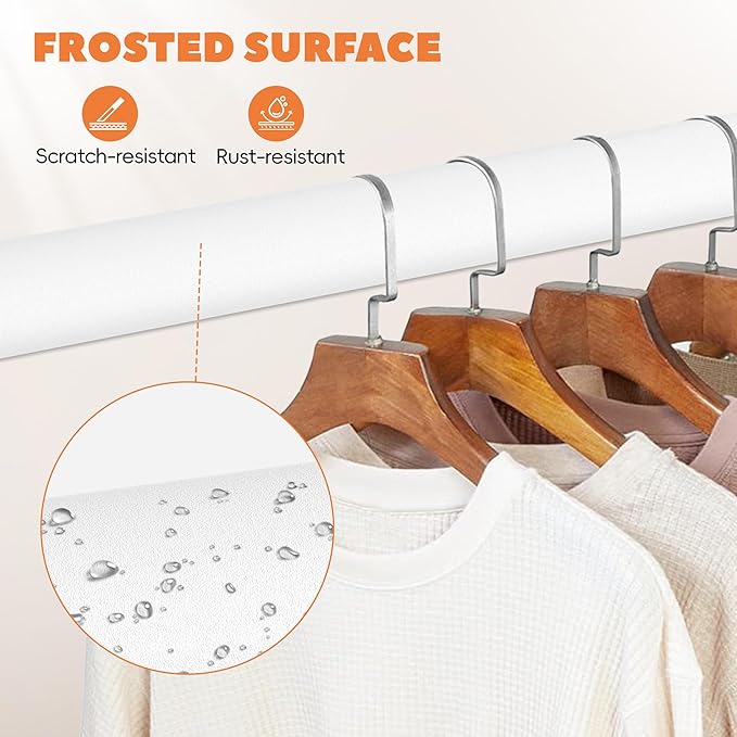 Closet Rod 17-39 Inches, Adjustable Heavy Duty Metal White Closet Rods for Hanging Clothes 1.3 Inches Diameter for Wardrobes Laundry