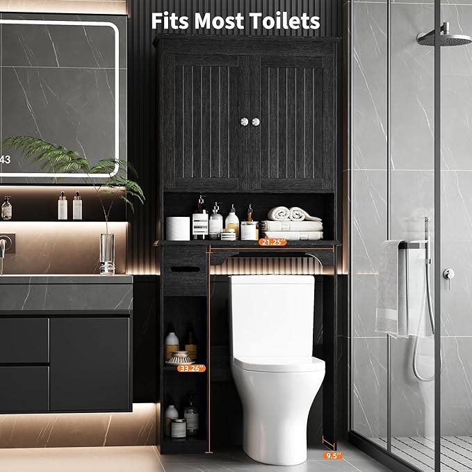 GAOMON Over The Toilet Storage Cabinet, Bathroom Shelf Organizer with Anti-Tip Device Small Freestanding Space Saver with Adjustable Shelf
