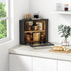 Corner Bread Box for Kitchen Countertop, Black Bread Storage Container for Homemade Bread, Two Layer Breadbox under Cabinet Mount, Large Bread Holder for Kitchen Counter, Pantry Shelf