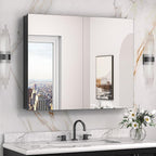 Keonjinn 40 x 32 Inch Large Medicine Cabinet for Bathroom, Black Lightweight Combined Double Doors Mirrored Cabinet, Assembly Needed, Recessed or Wall Mount, Flexiable Ample Storage, Soft Closing