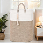 Woven Laundry Basket for Clothes, 100L Large Rectangle Laundry Hampers with Beads Tassel, Nursery Storage Basket for Toys, Tall Dirty Clothes Hamper for Bedroom Aesthetic, Laundry Room Organization